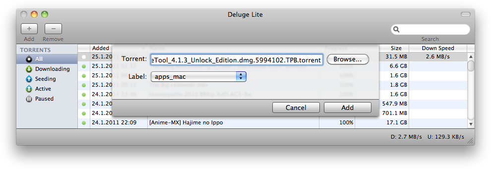 Adding torrent