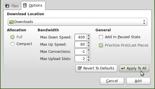 Add Torrents dialog