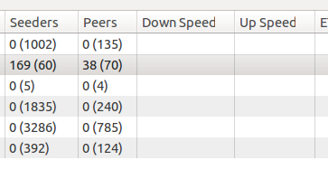 2nd line, Screen grab of the torrent connected to seeds and peers but no download or upload speed