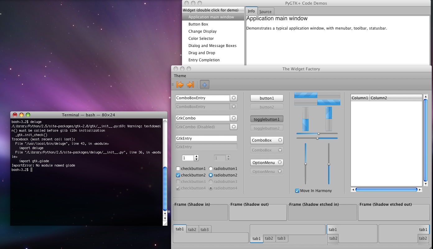 Picture with pygtk-demo and the widget factory working.