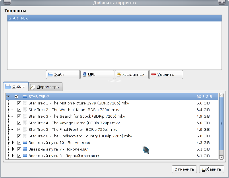 Adding a torrent