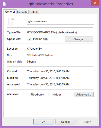 gtk-bookmarks file properties