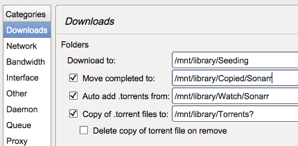 Deluge Preferences - Downloads Setting